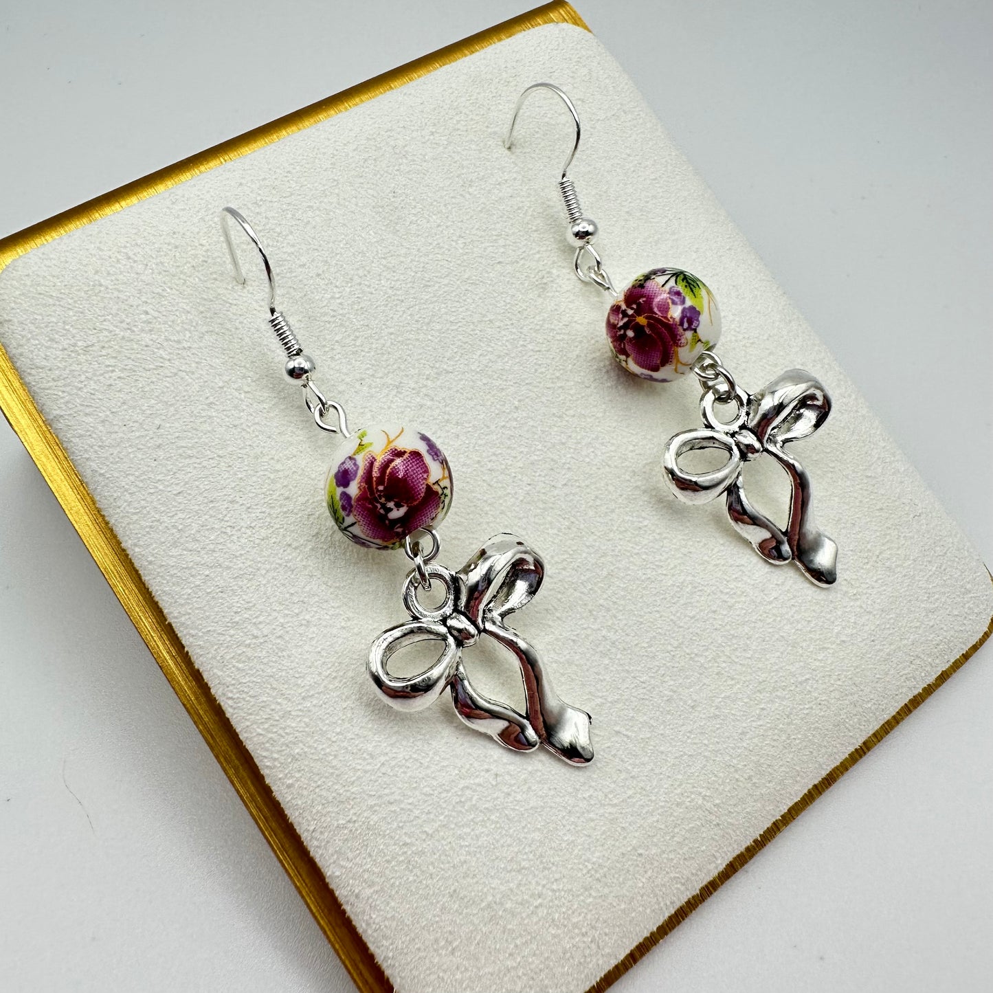 🎀 Garden Waltz Ceramic Bow Earrings