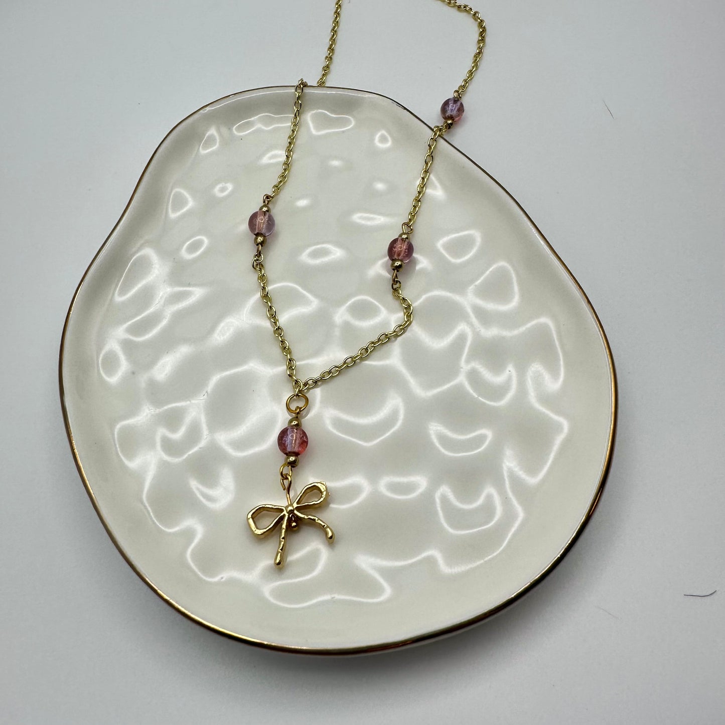 🎀 Golden Bow & Blush Necklace