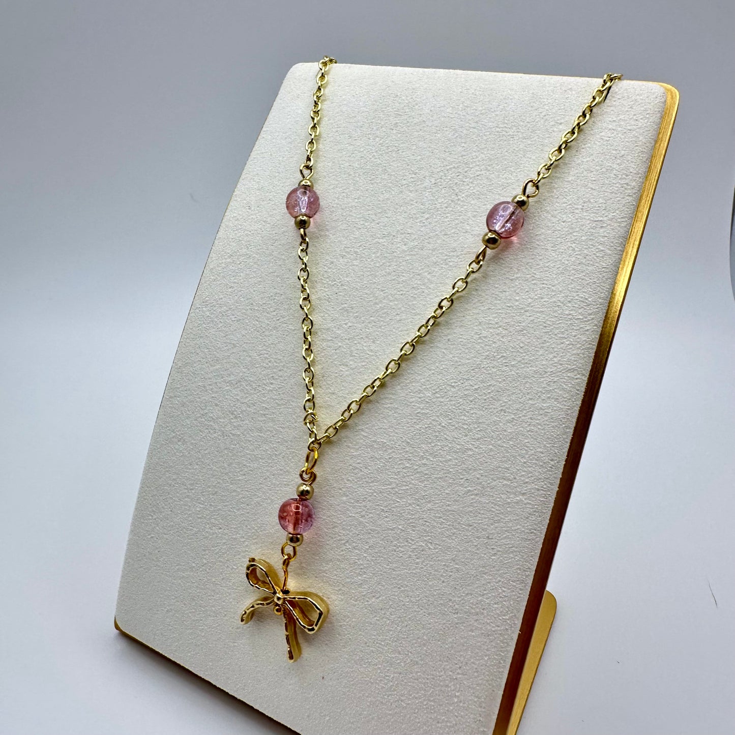 🎀 Golden Bow & Blush Necklace