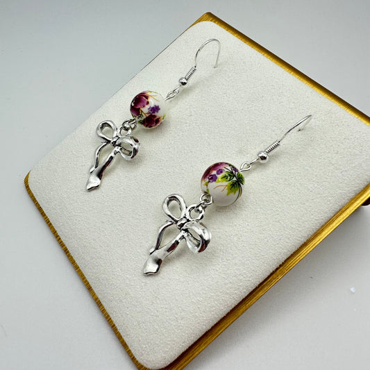 🎀 Garden Waltz Ceramic Bow Earrings